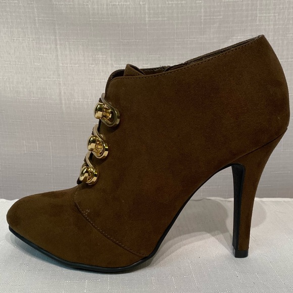 NWT Eva & Zoe Brown & Gold Valerie Stiletto Ankle Booties Boots Heels Size 6.5 M - Picture 8 of 16
